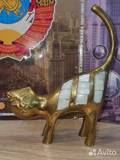 N2. Статуэтка Кот держатель для колец. Латунь стар