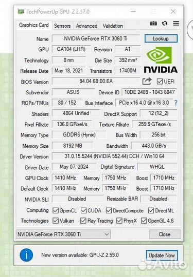 Видеокарта rtx 3060 ti 8gb asus megaladon