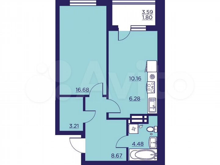 1-к. квартира, 51,3 м², 17/18 эт.