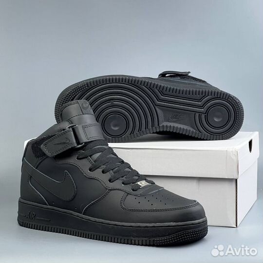 Кроссовки Nike Air Force 1 Black Зима с мехом