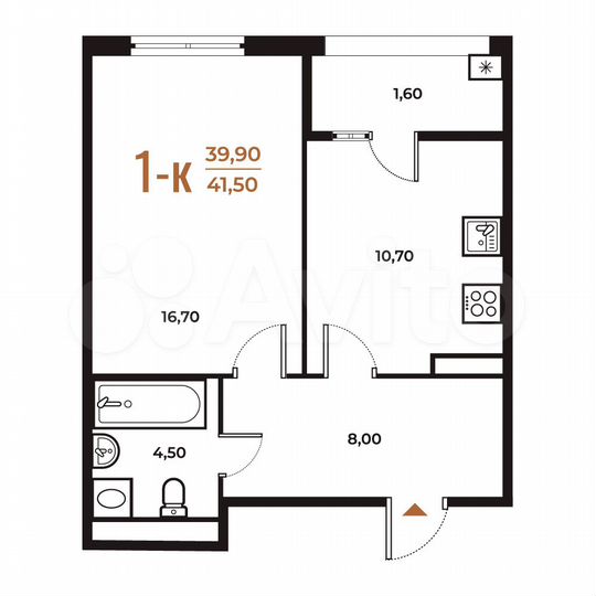1-к. квартира, 41,5 м², 7/8 эт.