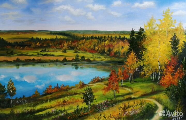Осенний пейзаж. Холст на картоне/масло/лак 50х70