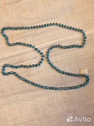 Бусы натулальные голубые, разноцветные