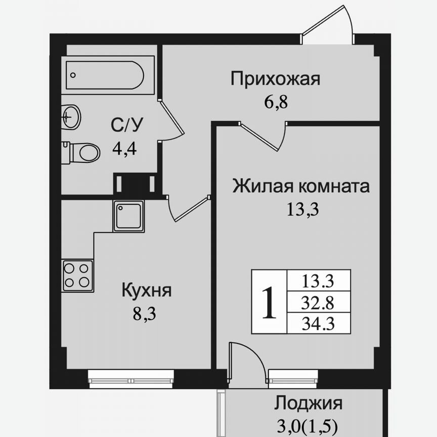 1-к. квартира, 35,9 м², 14/15 эт.