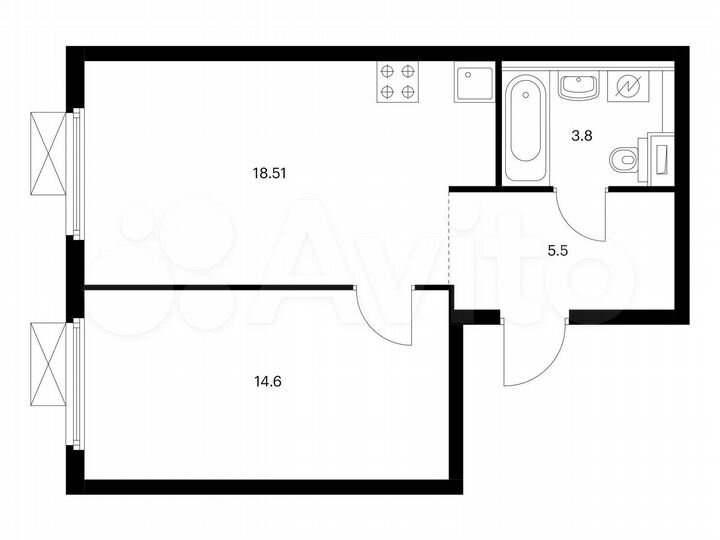 1-к. квартира, 42,4 м², 21/38 эт.