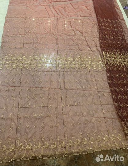 Тюль красная с золотом ширина 292, высота 266