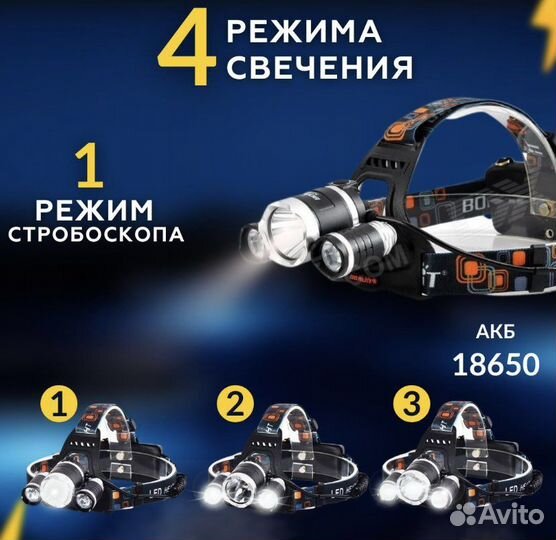 Фонарь налобный/Фонарь туристический охота рыбалка