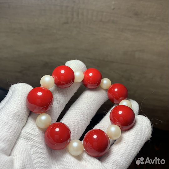 Винтажный Браслет Красный Коралл Прессованный