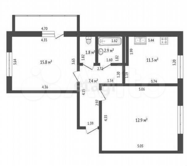 2-к. квартира, 61,1 м², 5/7 эт.