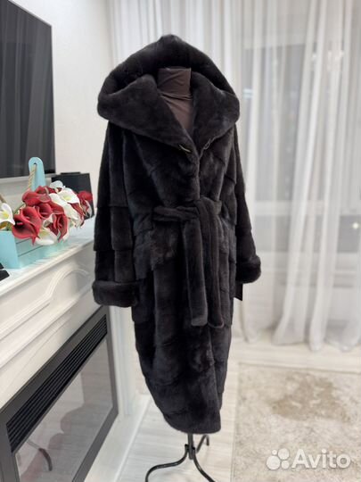 Шуба норковая с капюшоном кимоно 54-56