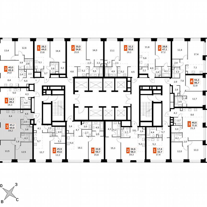 2-к. квартира, 69,8 м², 28/60 эт.