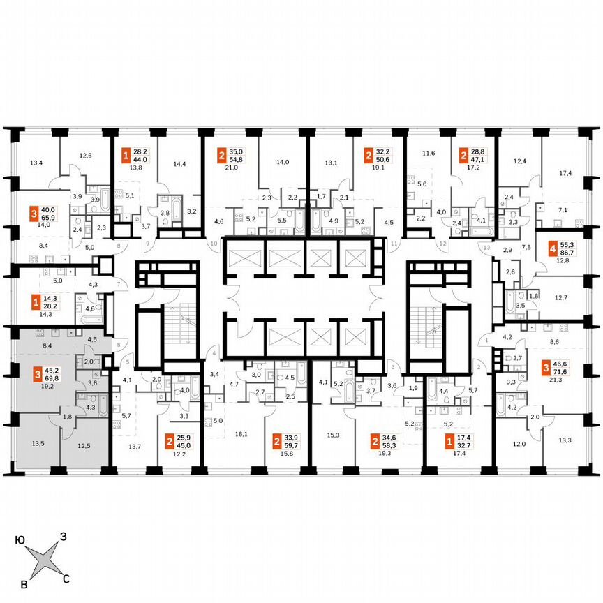 2-к. квартира, 69,8 м², 28/60 эт.