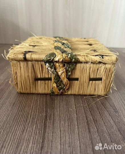 Шкатулка плетенная из соломы отделка бархат