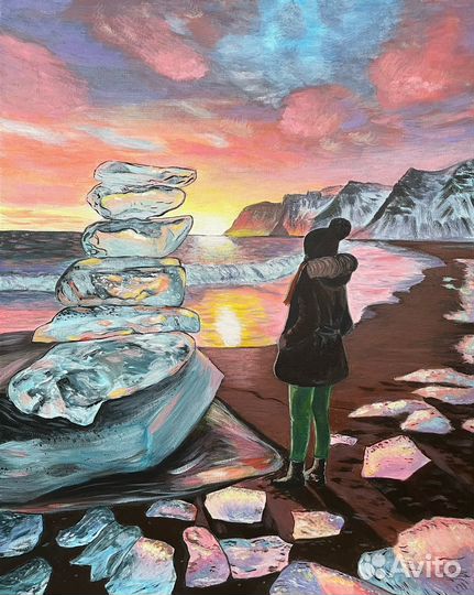 Картина Закат на берегу Тихого океана