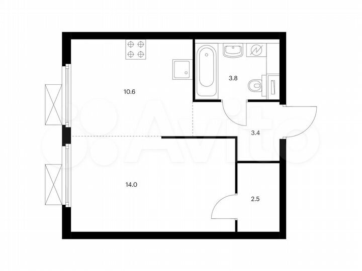 Квартира-студия, 34,3 м², 11/33 эт.