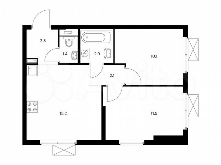 2-к. квартира, 46 м², 13/25 эт.