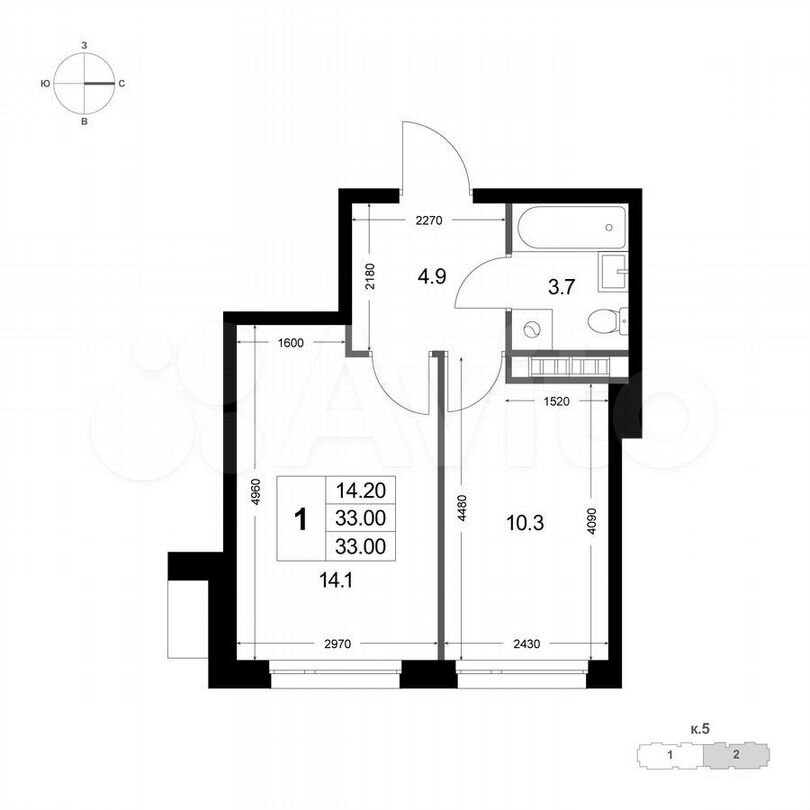 1-к. квартира, 33 м², 1/8 эт.