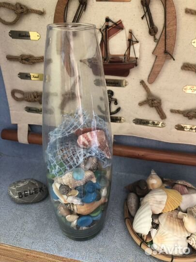 Декор морской, морские узлы,рамка из бамбука,ваза