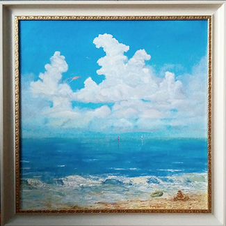 Интерьереая картина маслом в раме с пейзажем