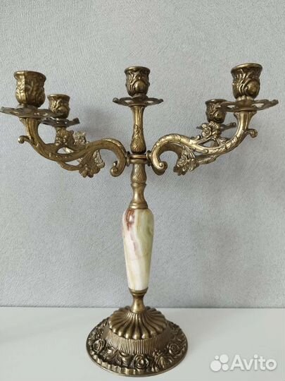 Старинный подсвечник,канделябр с ониксом