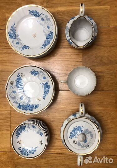 Чайный сервиз Вербилки СССР, Голубые цветы