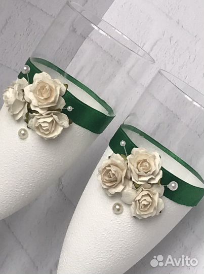 Набор свадебные свечи и бокалы «Изумруд»