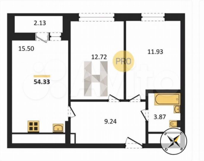 2-к. квартира, 54,3 м², 6/14 эт.