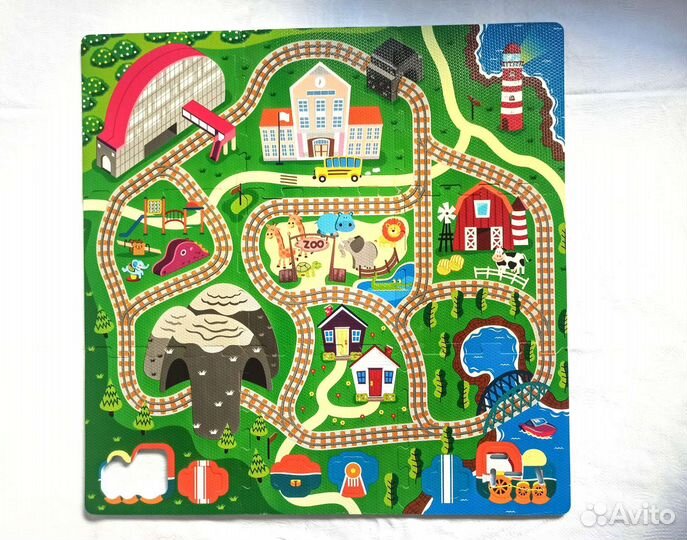 Детский коврик-пазл игровой железная дорога 92*92