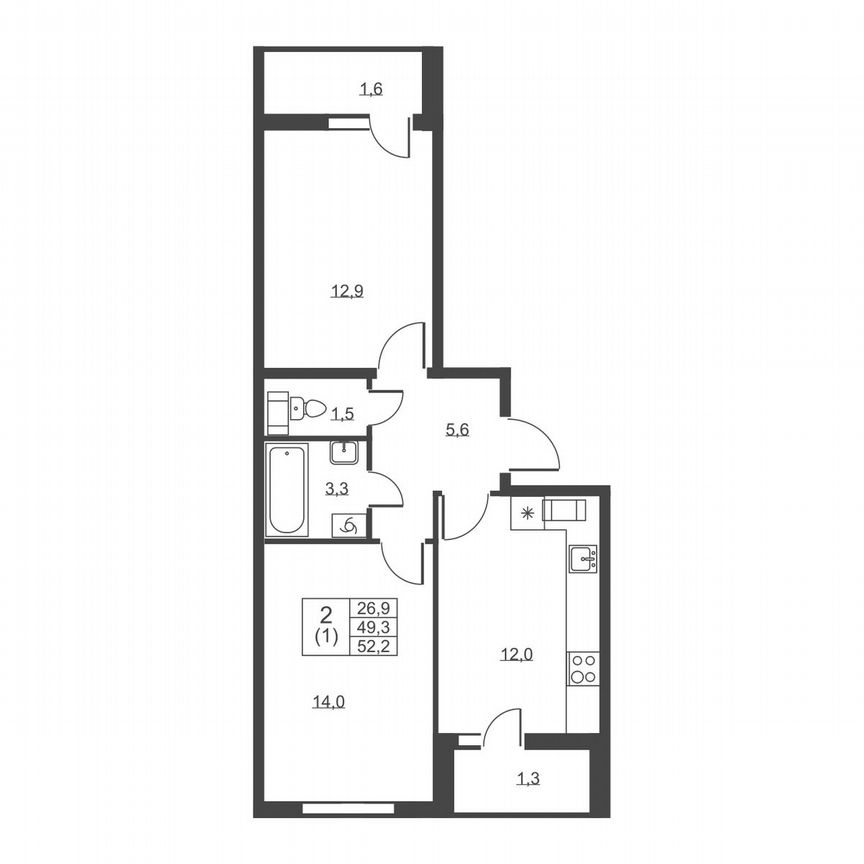 2-к. квартира, 52,2 м², 6/8 эт.