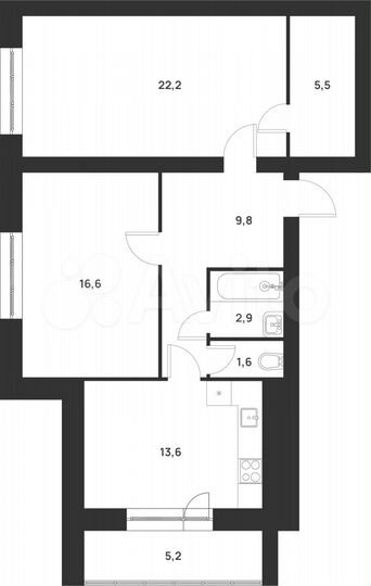 2-к. квартира, 77,4 м², 1/5 эт.