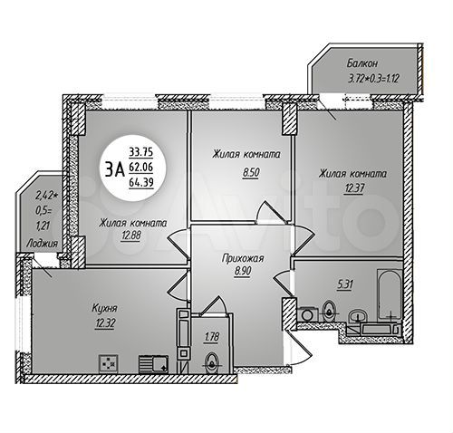 Планировки квартир ростов 3-к. квартира, 64,6 м², 16/24 эт. на продажу в Ростове-на-Дону Купить квартиру А