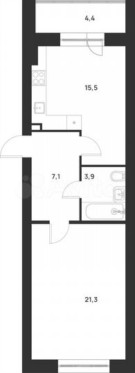 1-к. квартира, 52,2 м², 4/5 эт.