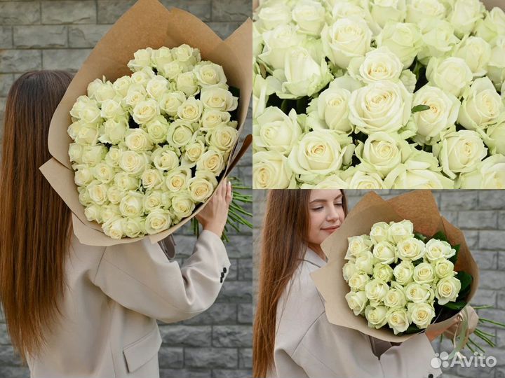 Букеты белых роз 60см
