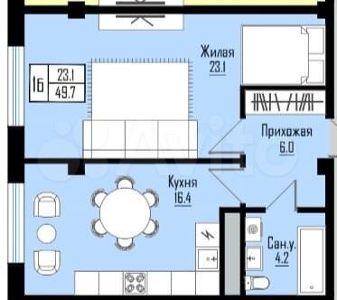 1-к. квартира, 49,7 м², 9/12 эт.