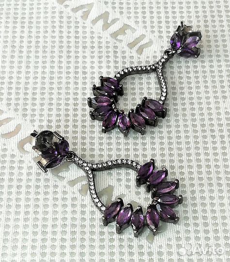 Серьги серебро аметист С127