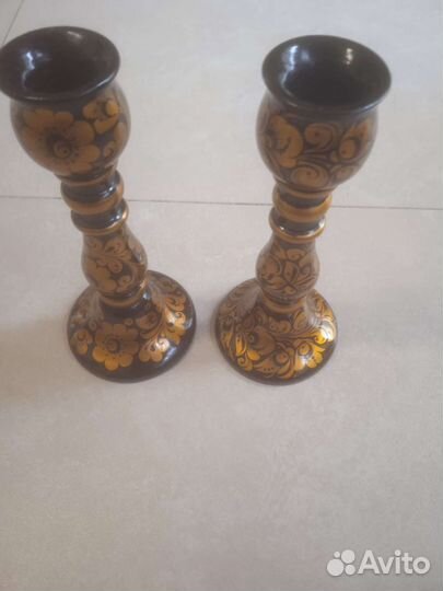 Подсвечники из дерева Хохлома