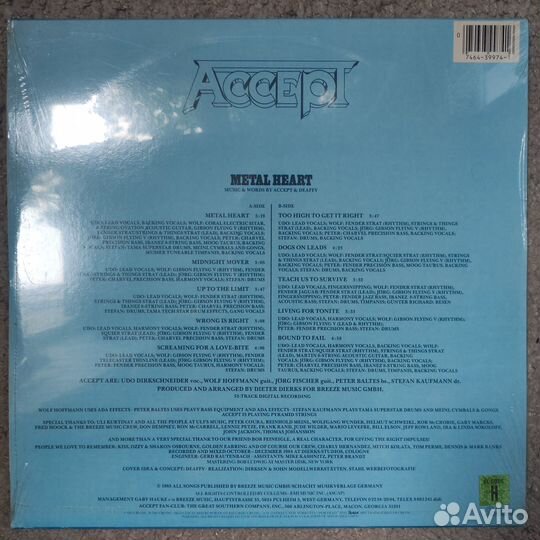 Accept Metal Heart US LP ориг запечатанный