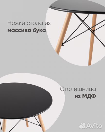 Стол круглый eames DSW NEW D80 стеклянный черный