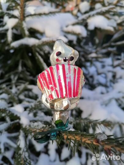 Ёлочная игрушка СССР. мишка С гармошкой