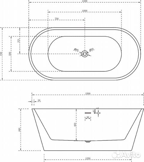 Акриловая ванна Abber AB9320-1.5 150x75