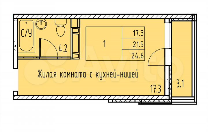 Квартира-студия, 24,6 м², 8/15 эт.