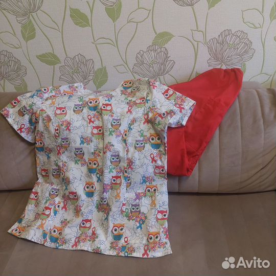 Медицинская блуза. Принт с совами