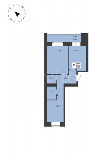 2-к. квартира, 51,1 м², 4/8 эт.
