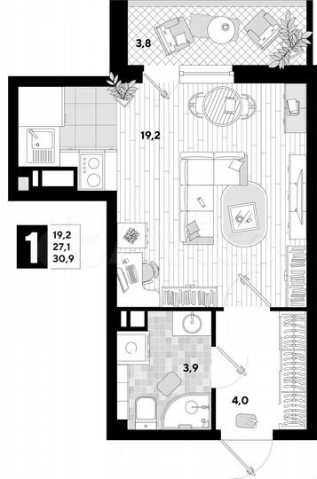 Квартира-студия, 30,9 м², 4/16 эт.