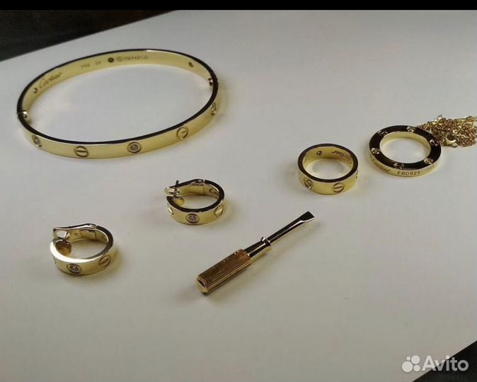 Золотой браслет,кольцо,серьги (Комплект) Cartier