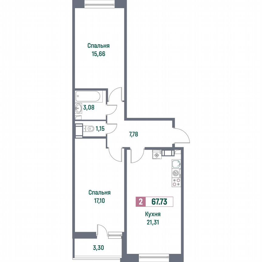 2-к. квартира, 67,7 м², 16/16 эт.