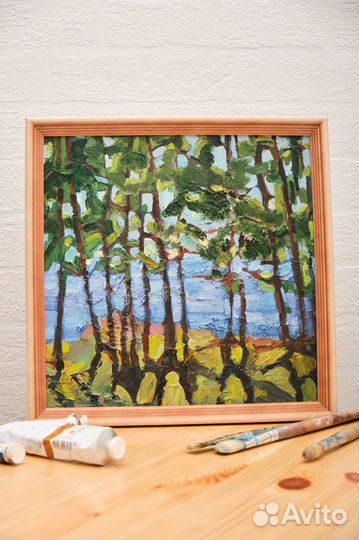 Пейзаж с молодыми соснами х.м. 30*30