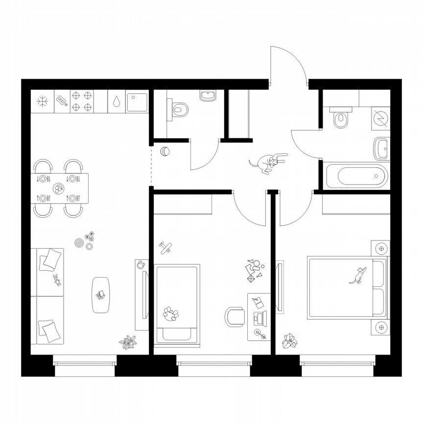 2-к. квартира, 56,2 м², 20/45 эт.