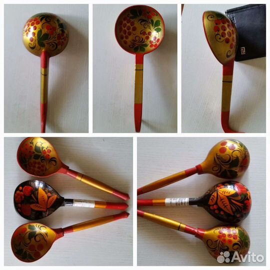 Деревянные ложки и половник, хохлома СССР