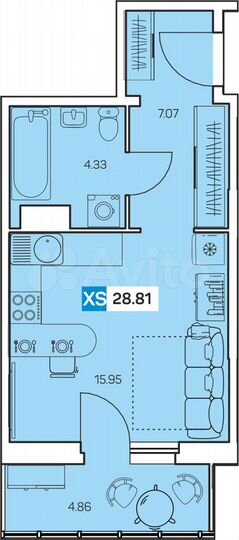 Квартира-студия, 28,8 м², 9/9 эт.